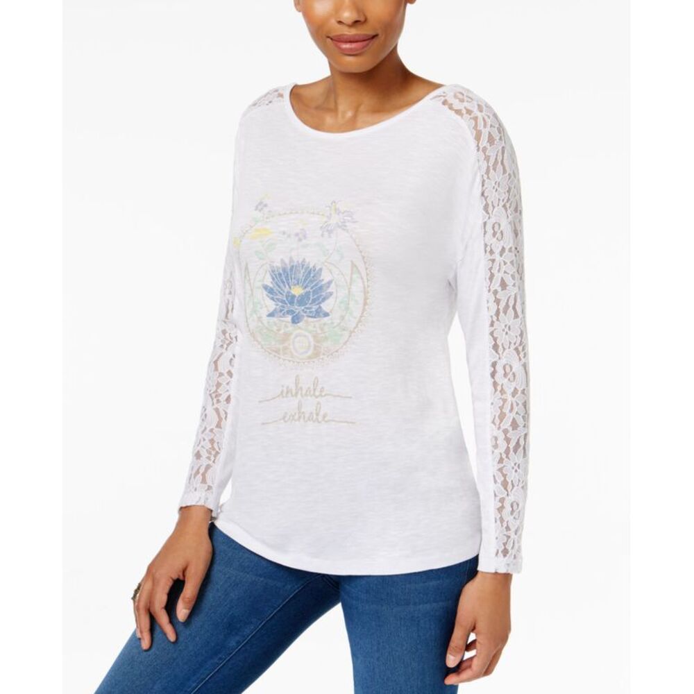 Jamie Layla Graphic Print Lace Sleeve Top